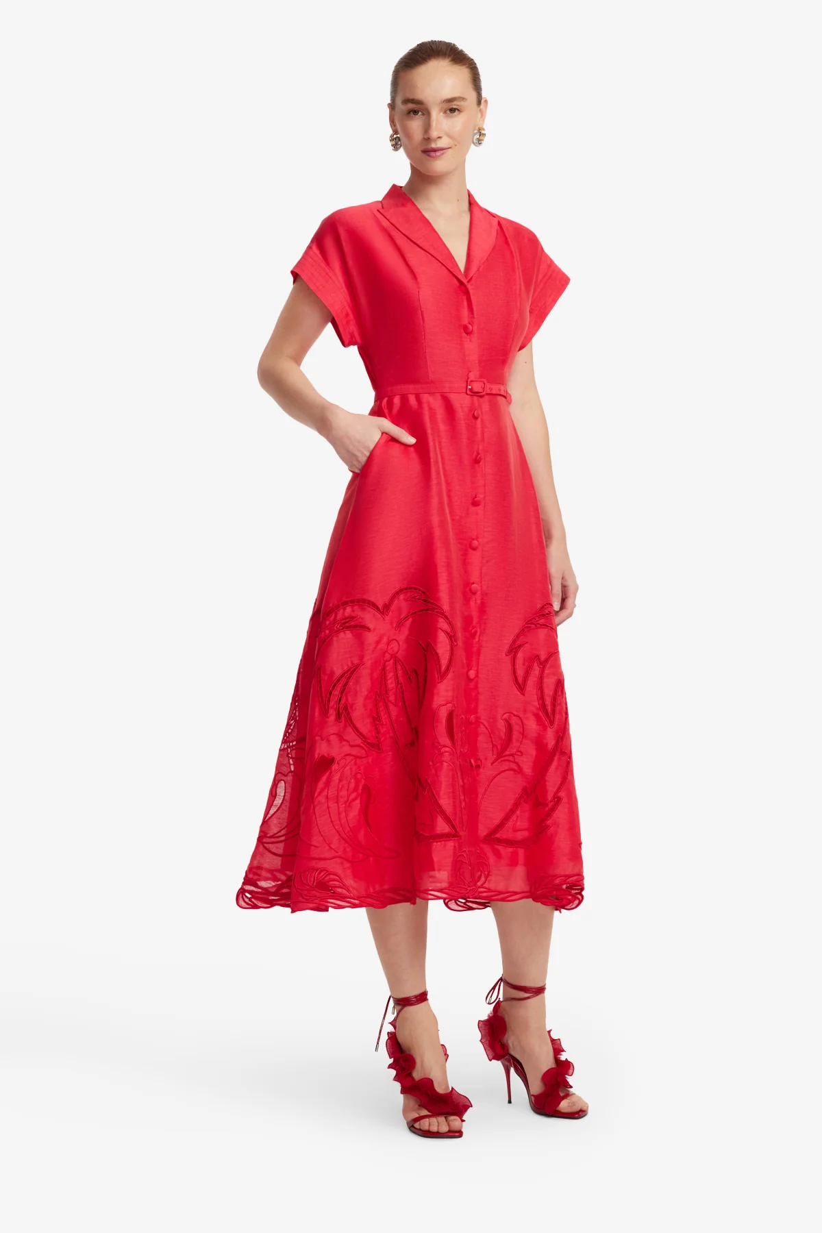 Aubrey Palm Shirt Midi Dress - Scarlet - Image 3