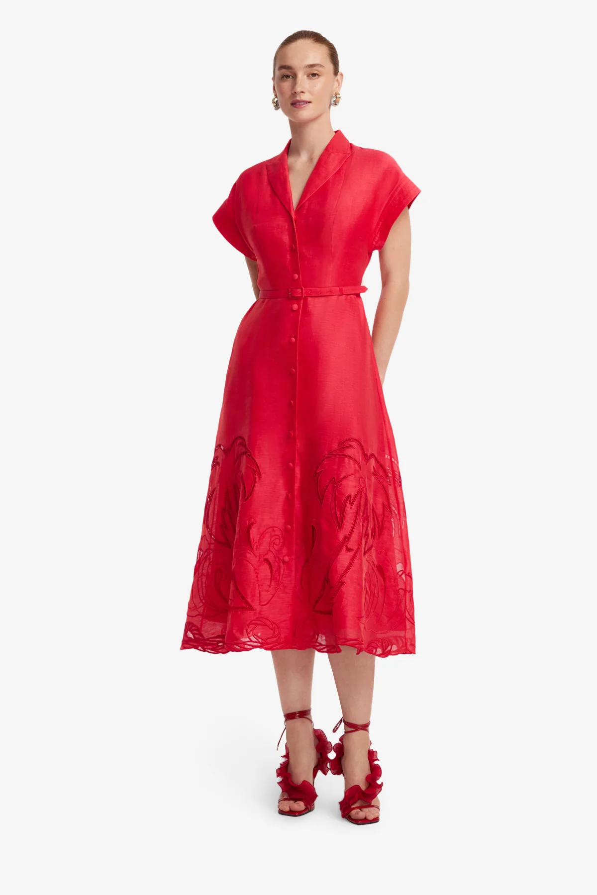 Aubrey Palm Shirt Midi Dress - Scarlet - Image 4