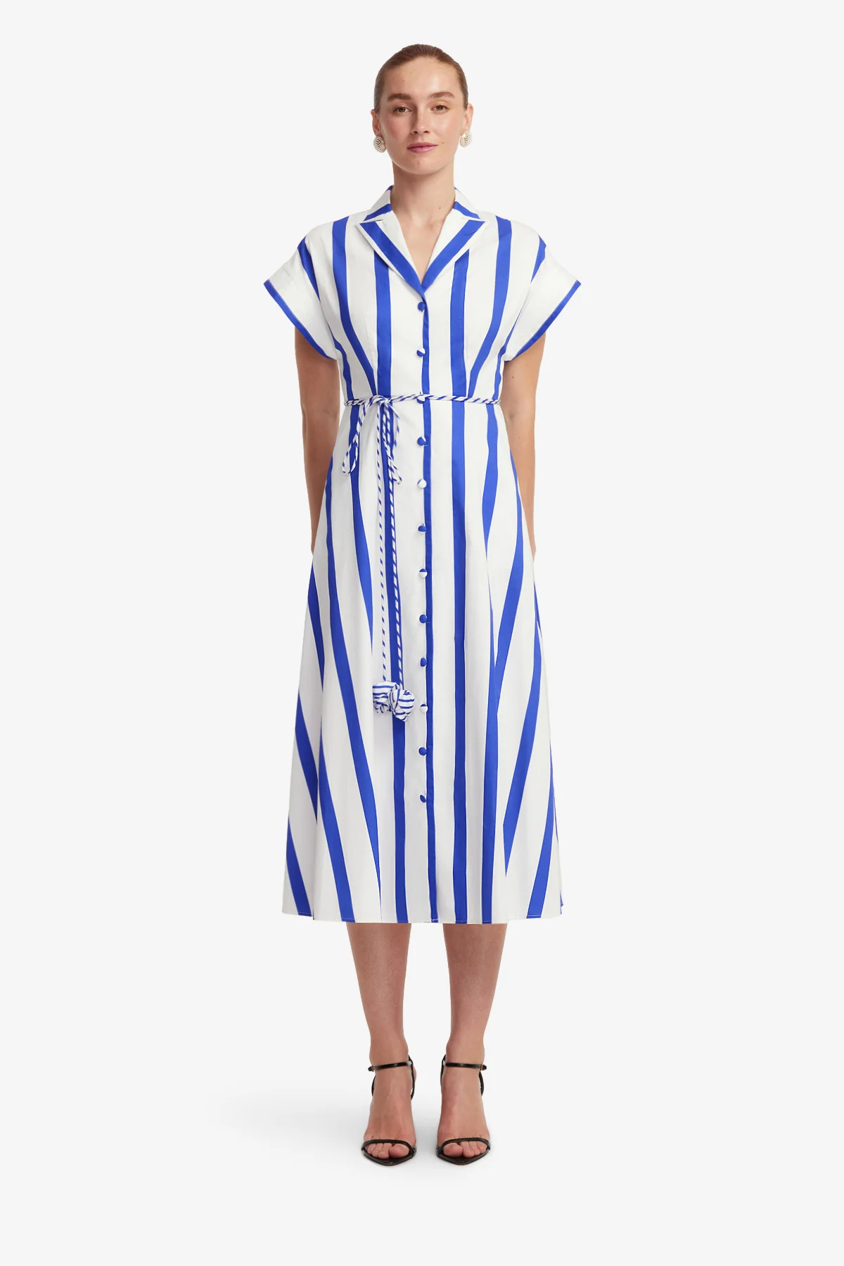 Aubrey Striped Shirt Midi Dress - Navy - Image 2