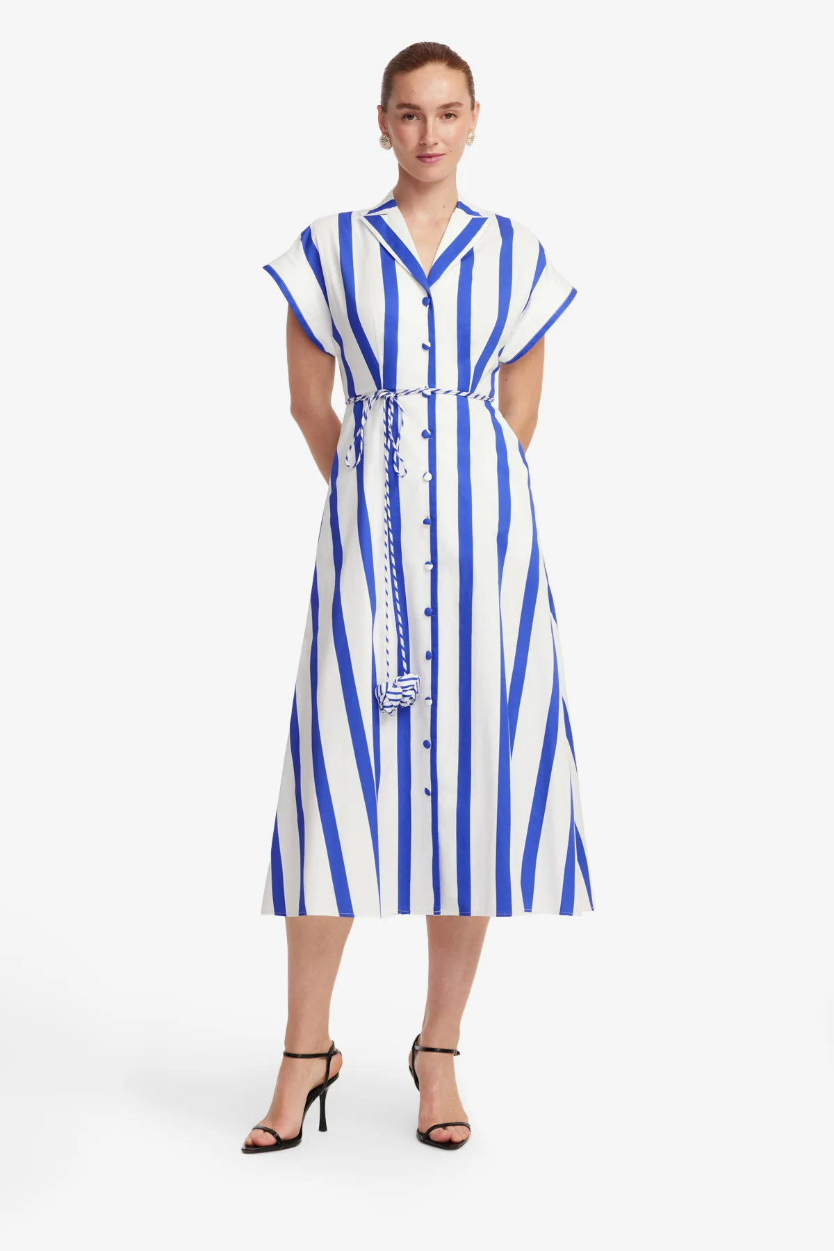 Aubrey Striped Shirt Midi Dress - Navy - Image 3