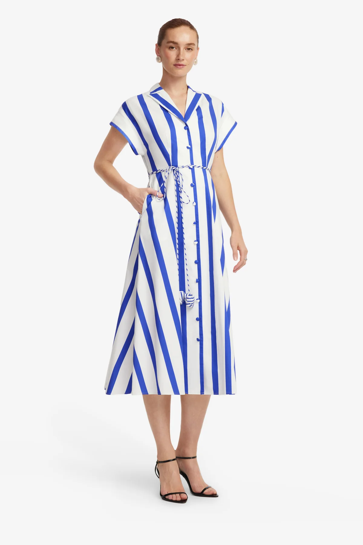 Aubrey Striped Shirt Midi Dress - Navy - Image 4