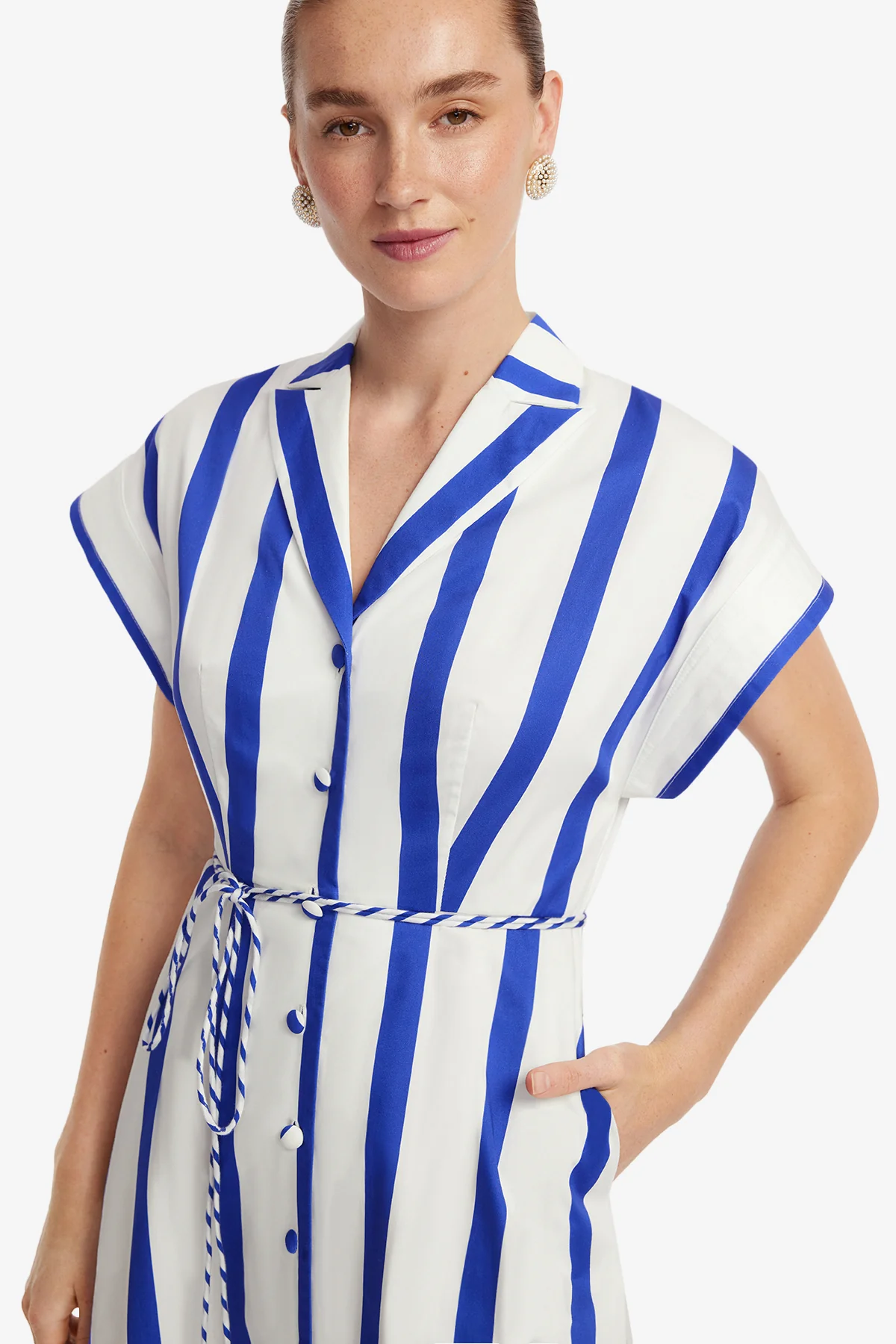 Aubrey Striped Shirt Midi Dress - Navy - Image 6