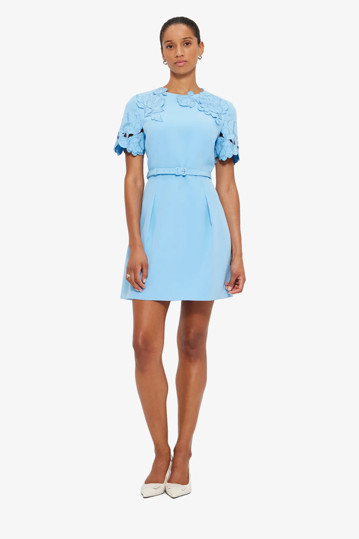 Aurelie Appliqué Short Sleeve Mini Dress - Cornflower Blue - Image 3