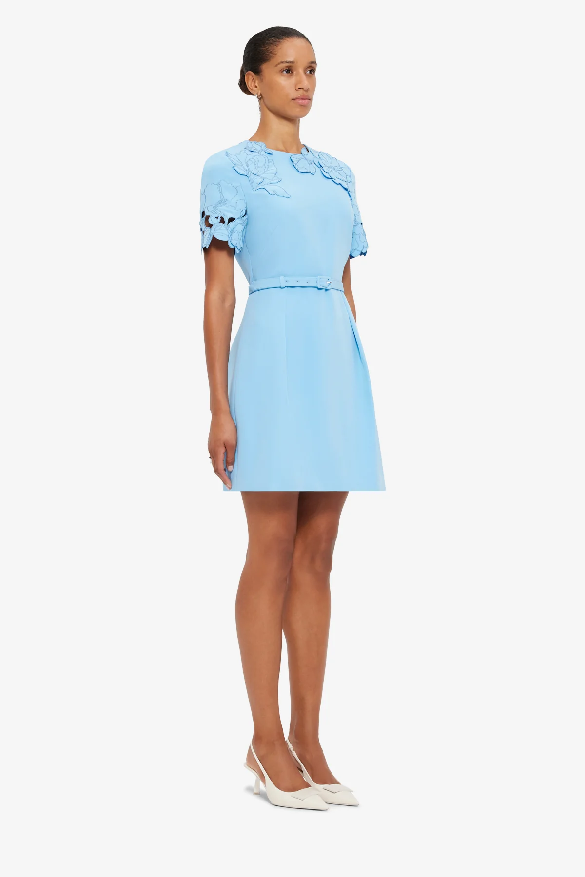 Aurelie Appliqué Short Sleeve Mini Dress - Cornflower Blue - Image 4