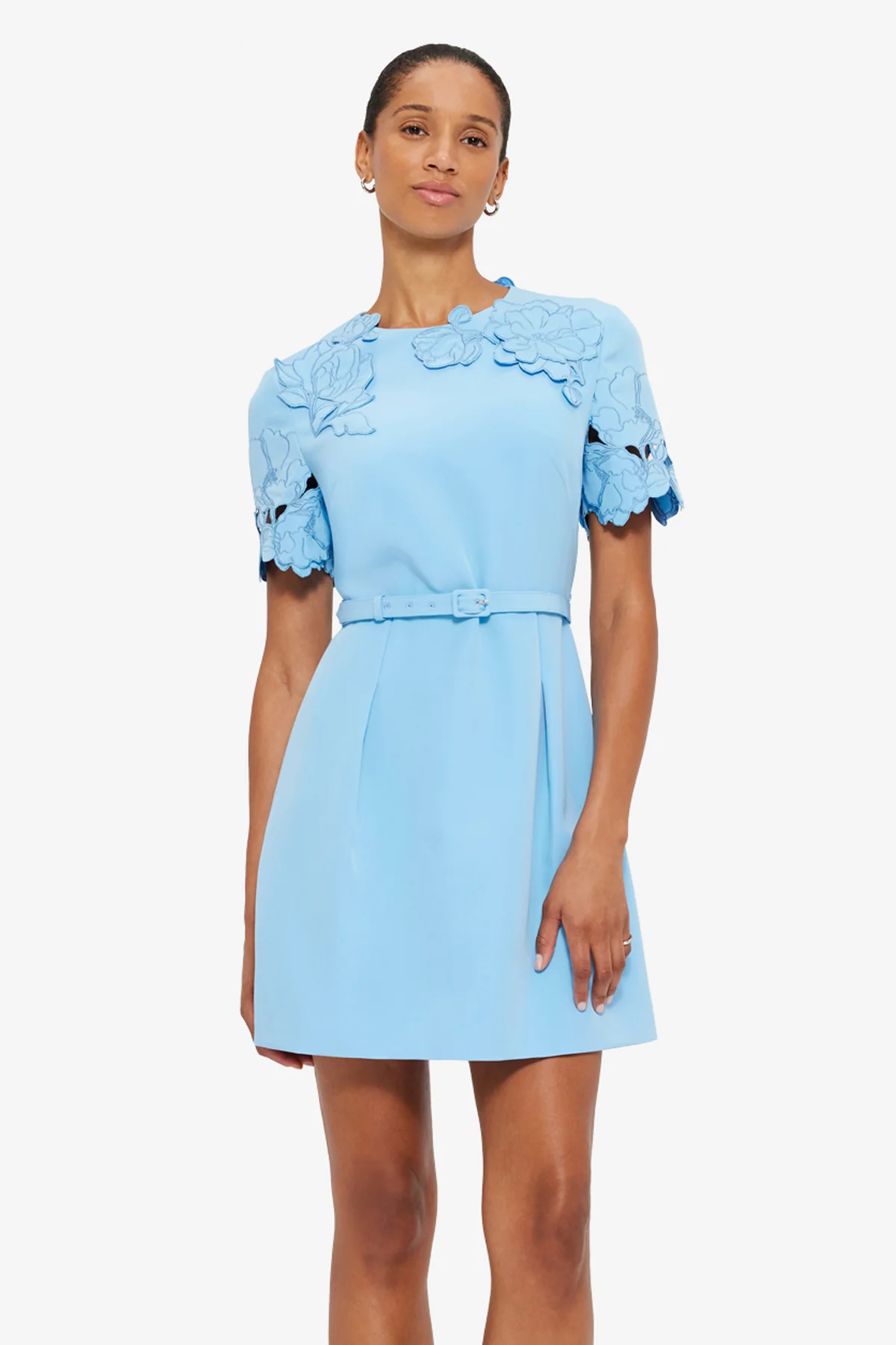 Aurelie Appliqué Short Sleeve Mini Dress - Cornflower Blue - Image 6