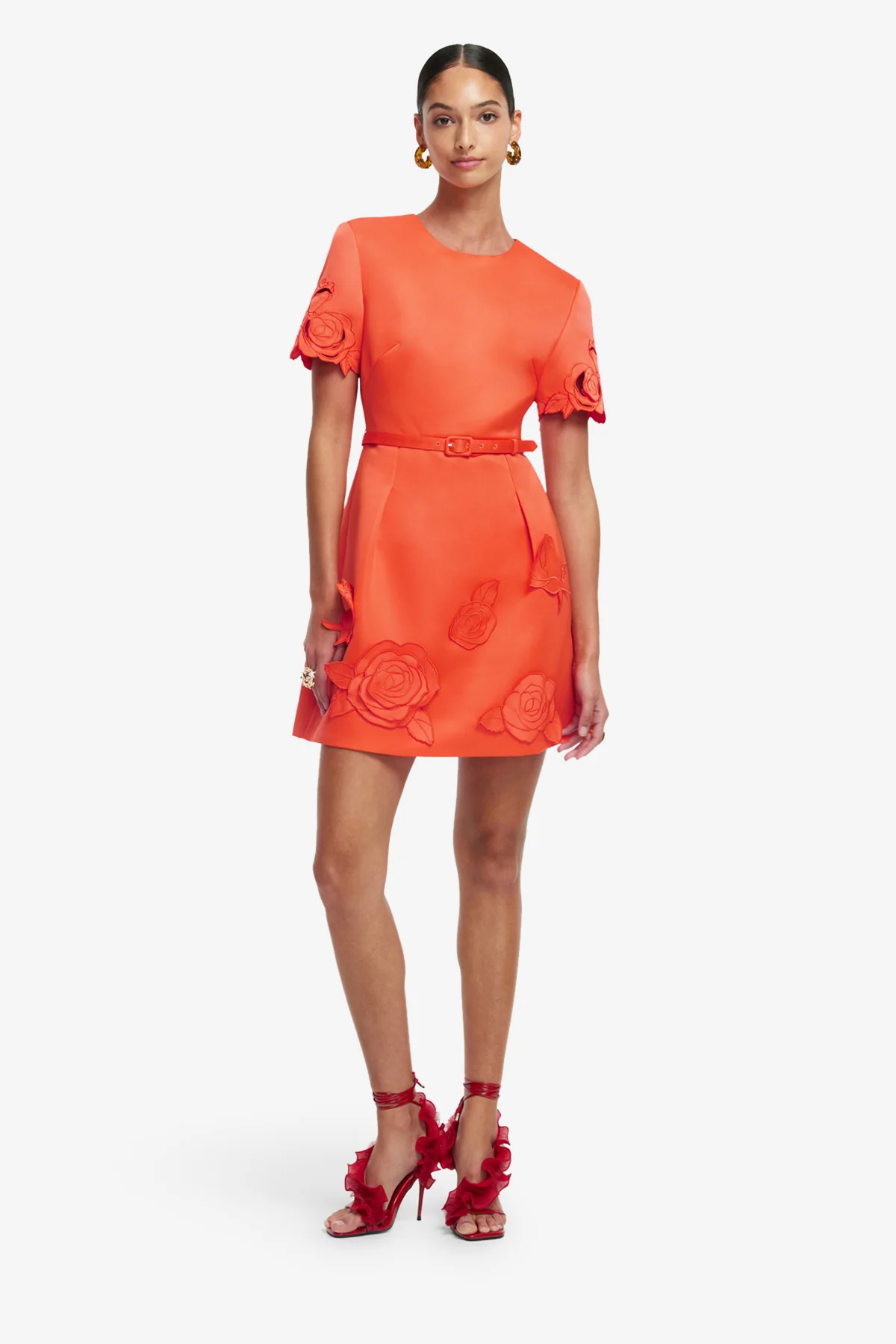 Aurelie Appliqué Short Sleeve Mini Dress - Saffron - Image 3
