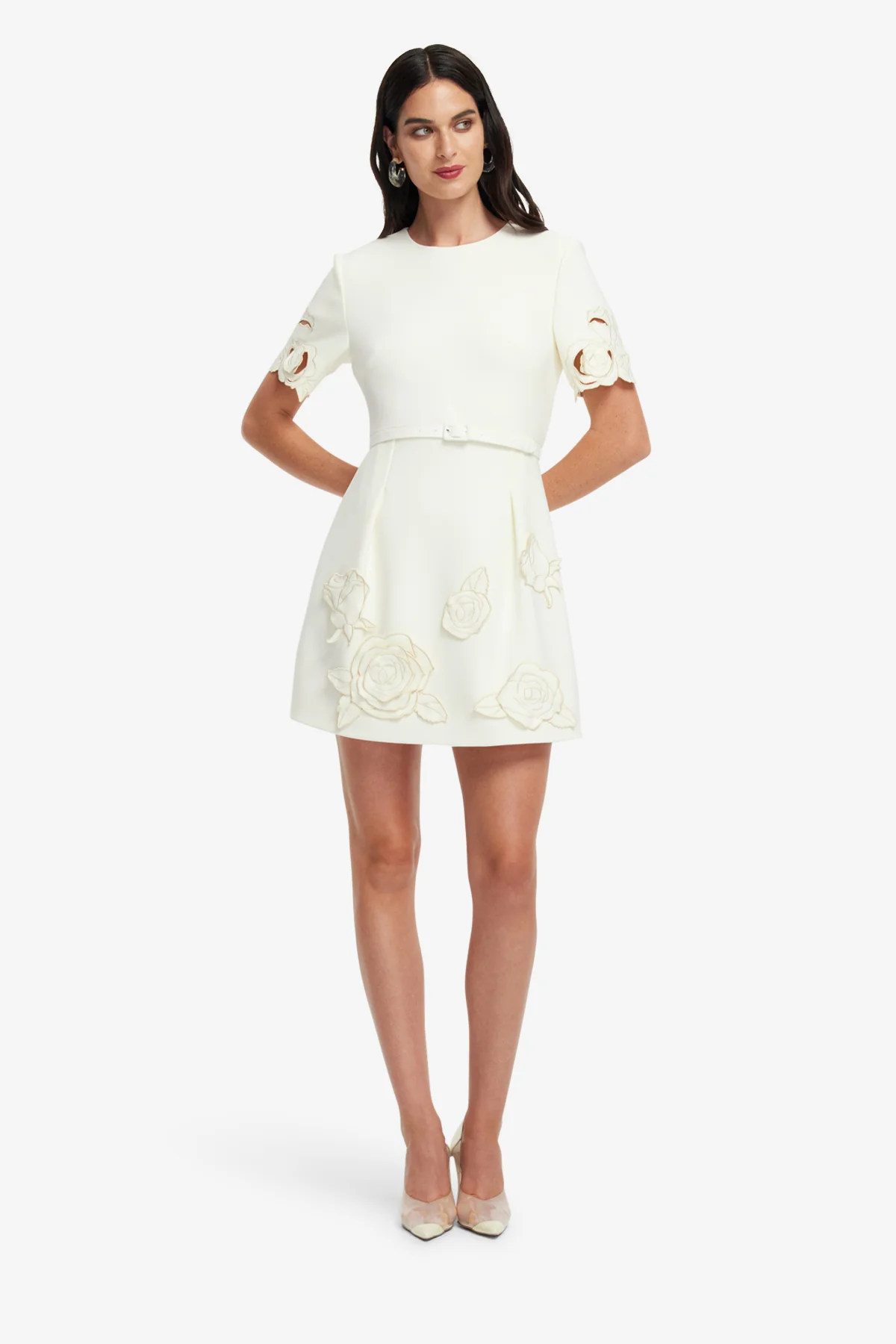 Aurelie Appliqué Short Sleeve Mini Dress - Vanilla - Image 3