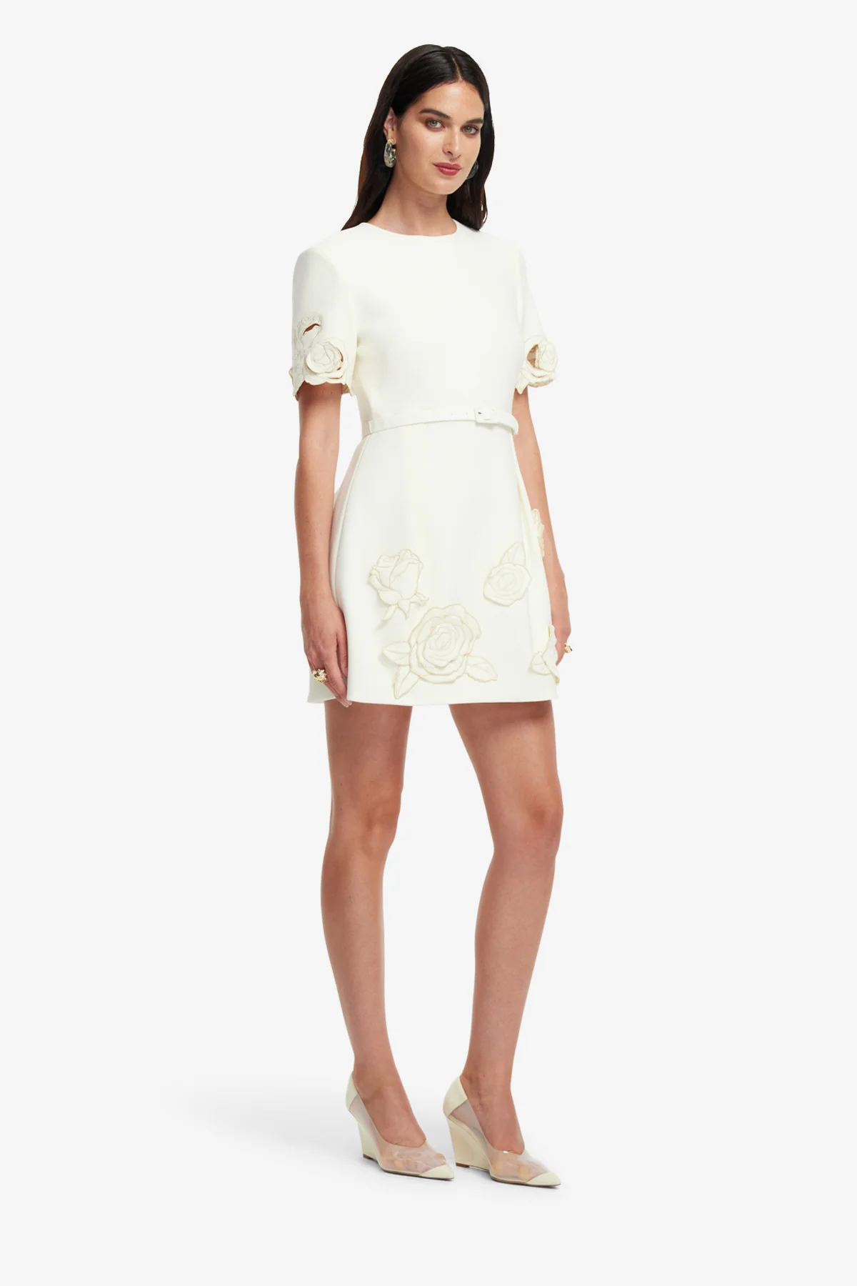 Aurelie Appliqué Short Sleeve Mini Dress - Vanilla - Image 4