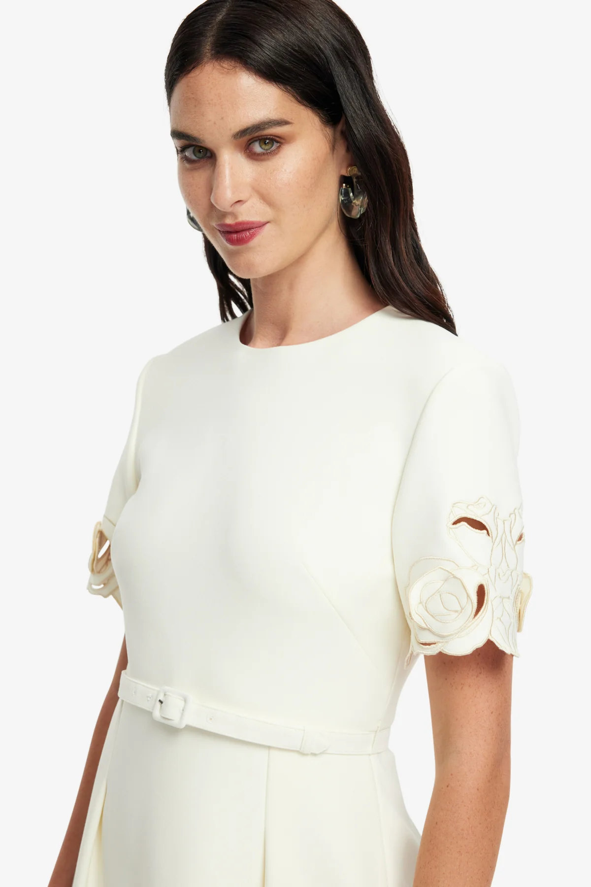 Aurelie Appliqué Short Sleeve Mini Dress - Vanilla - Image 6