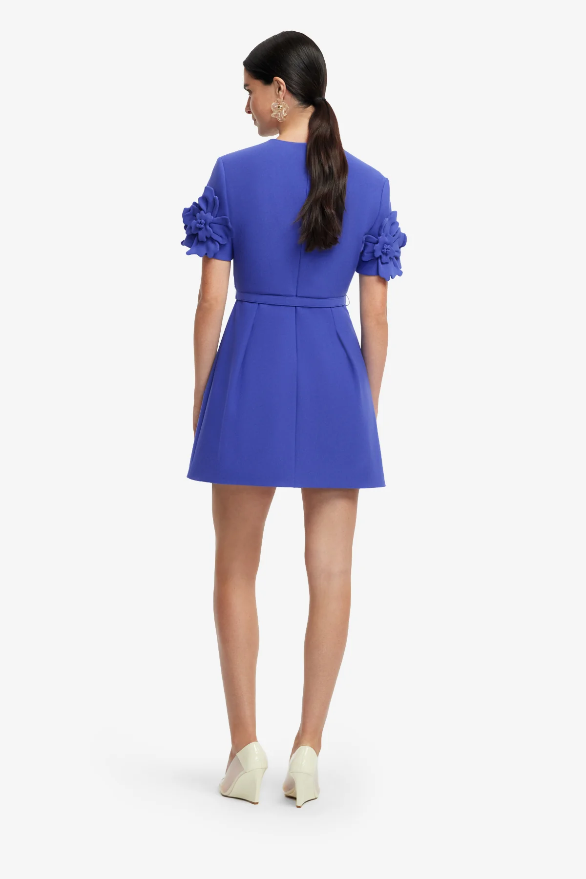 Aurelie Floral Appliqué Short Sleeve Mini Dress - Lapis - Image 5