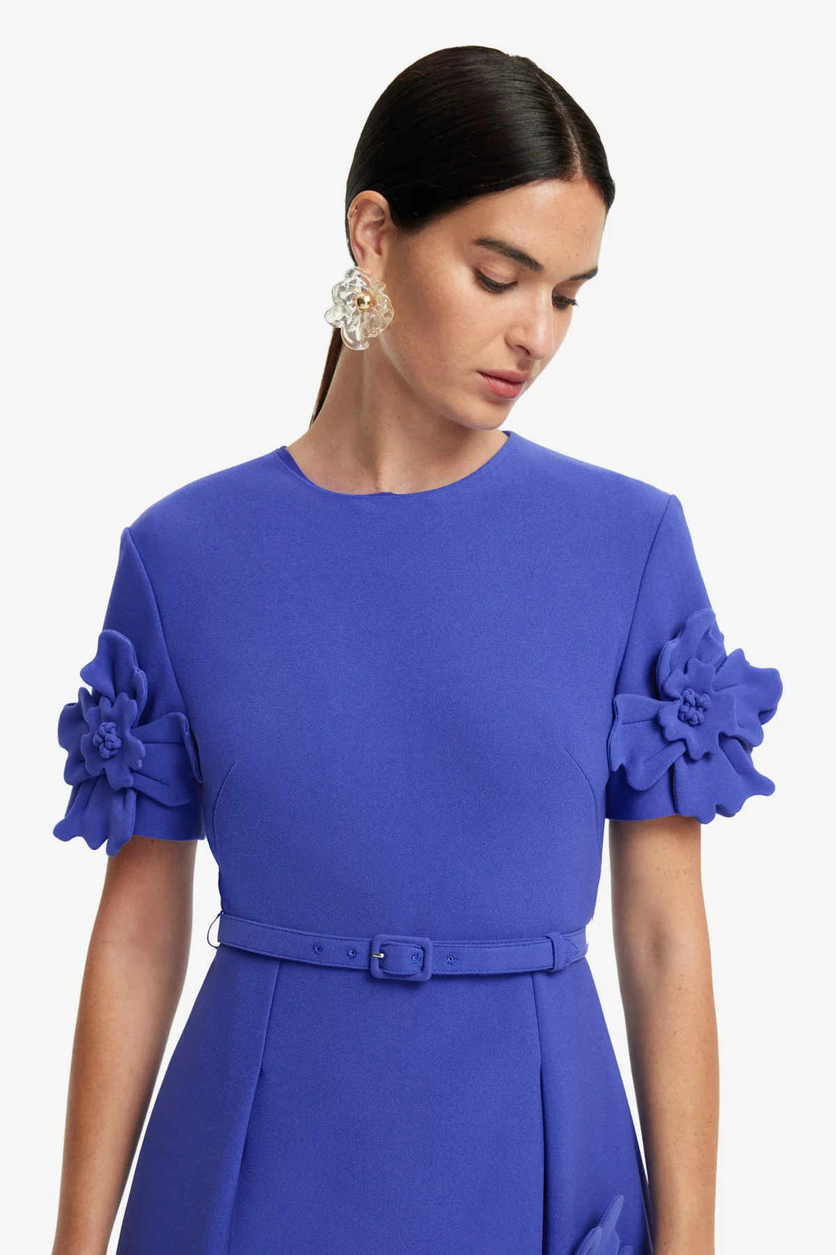 Aurelie Floral Appliqué Short Sleeve Mini Dress - Lapis - Image 6