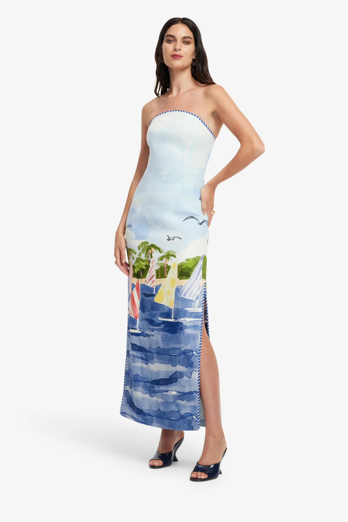 Ava Bustier Maxi Dress - Nautical Print - Image 3