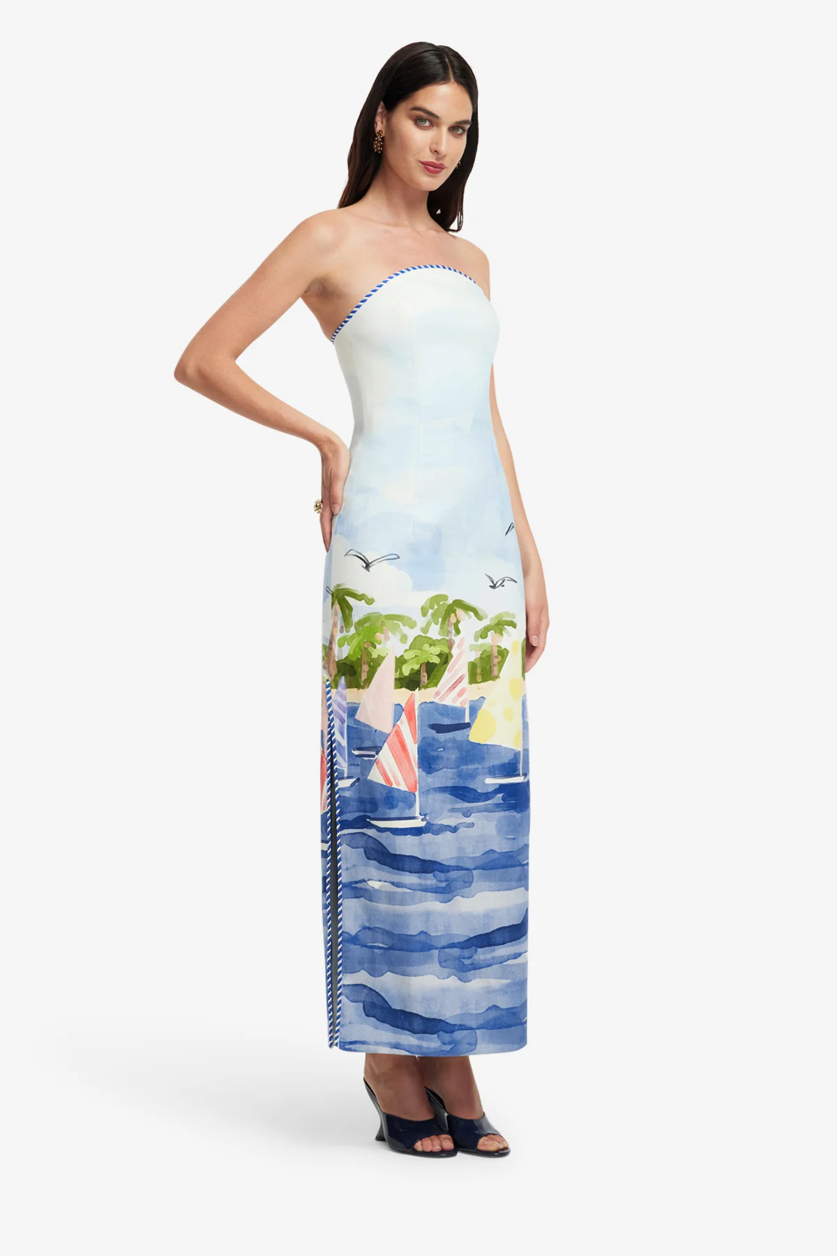Ava Bustier Maxi Dress - Nautical Print - Image 4