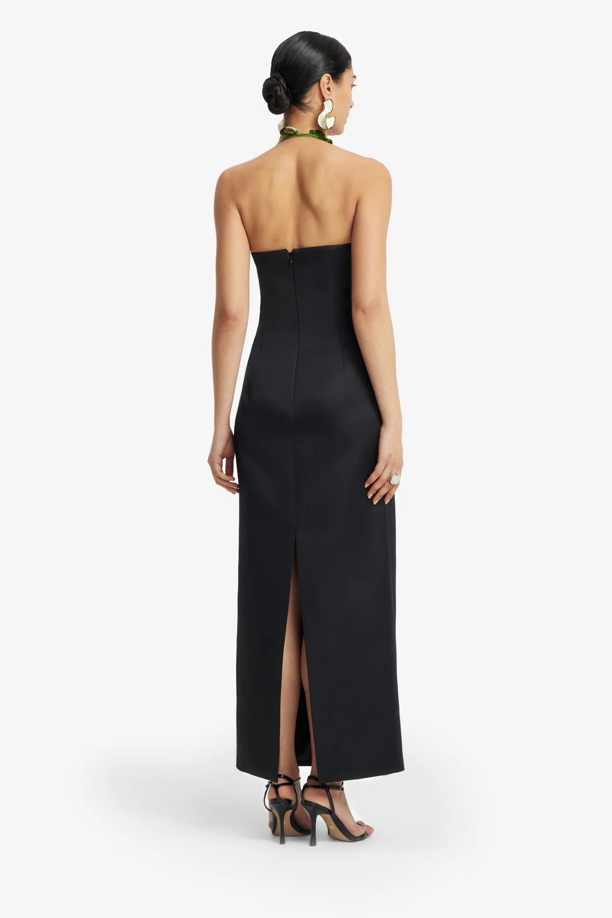 Ava Halterneck Appliqué Floral Bustier Maxi Dress - Vine Print in Ebony - Image 5