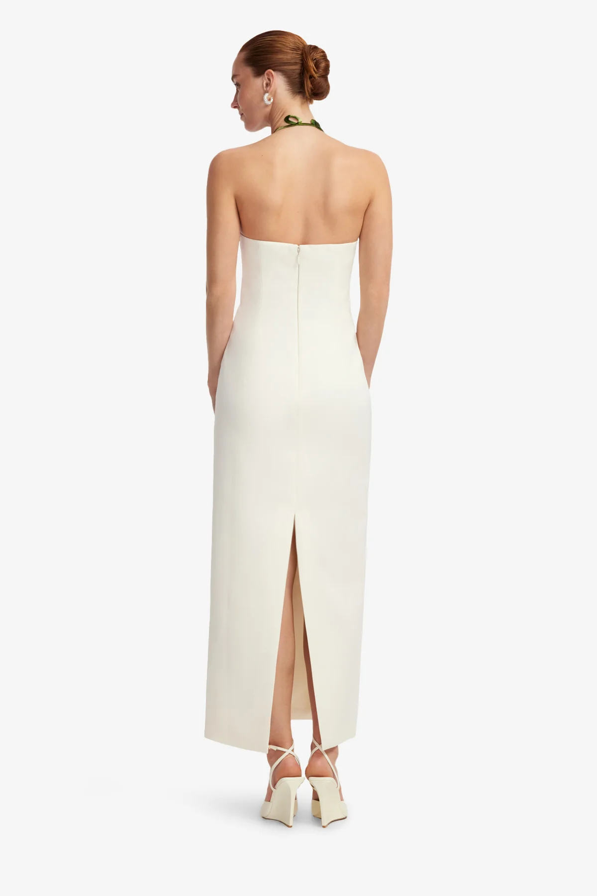 Ava Halterneck Appliqué Floral Bustier Maxi Dress - Vine Print in Snow - Image 5