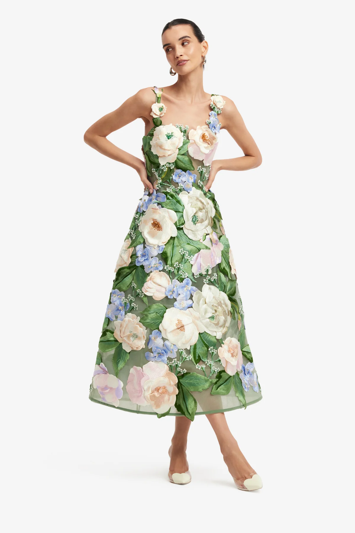 Beatrice Floral Hand-Embroidered Midi Dress - Blossom - Image 3