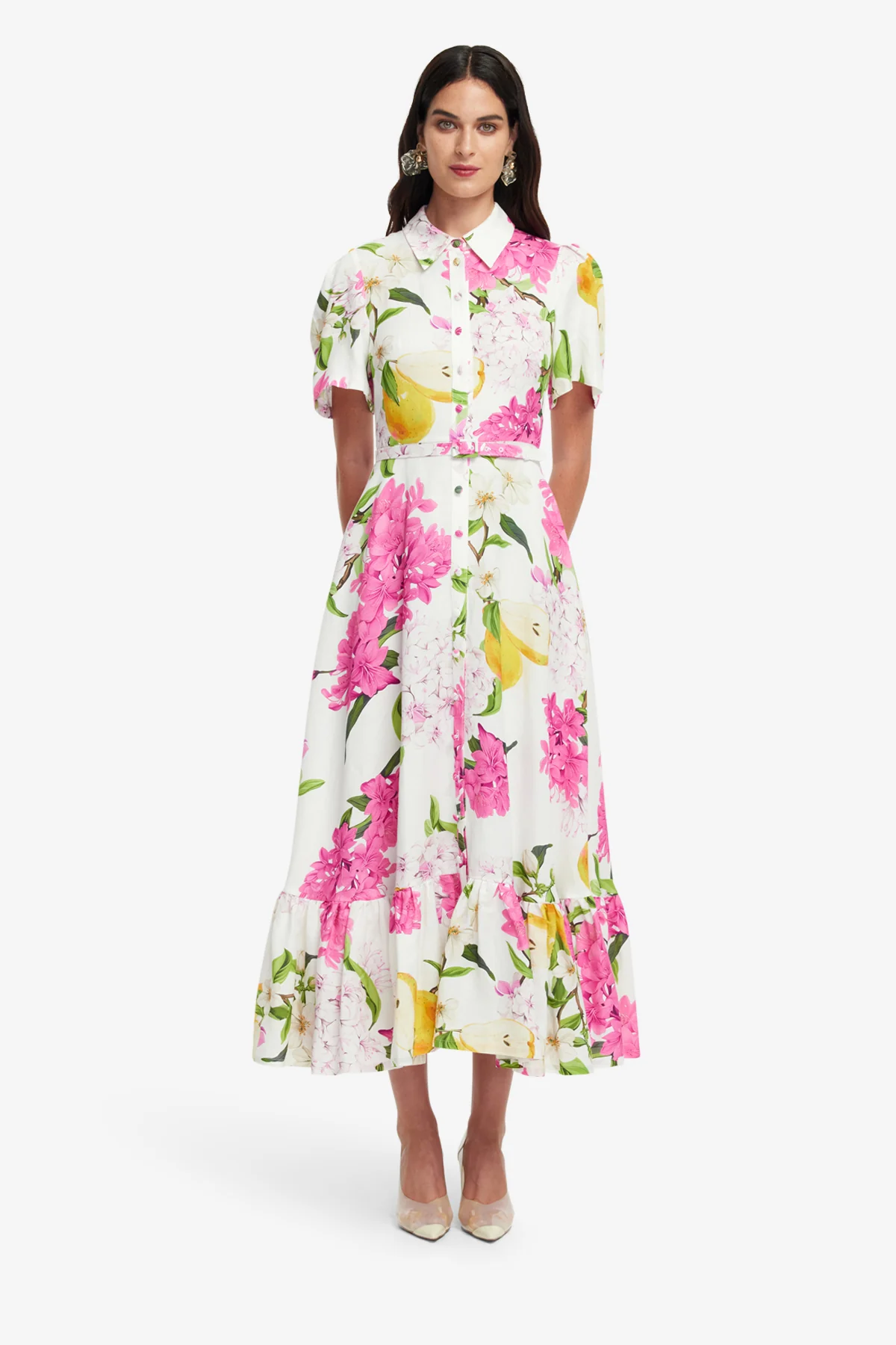 Becca Short Sleeve Midi Dress - Floral Pear Print - Image 2