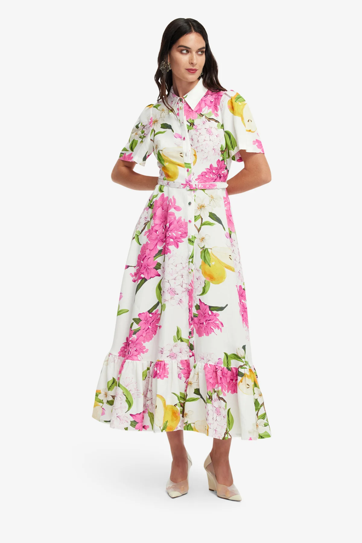 Becca Short Sleeve Midi Dress - Floral Pear Print - Image 3