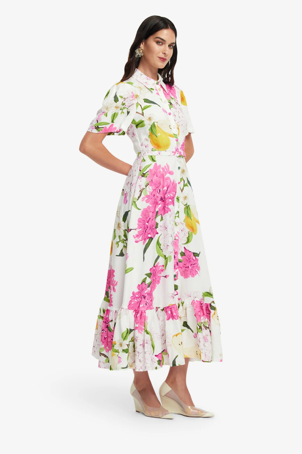 Becca Short Sleeve Midi Dress - Floral Pear Print - Image 4