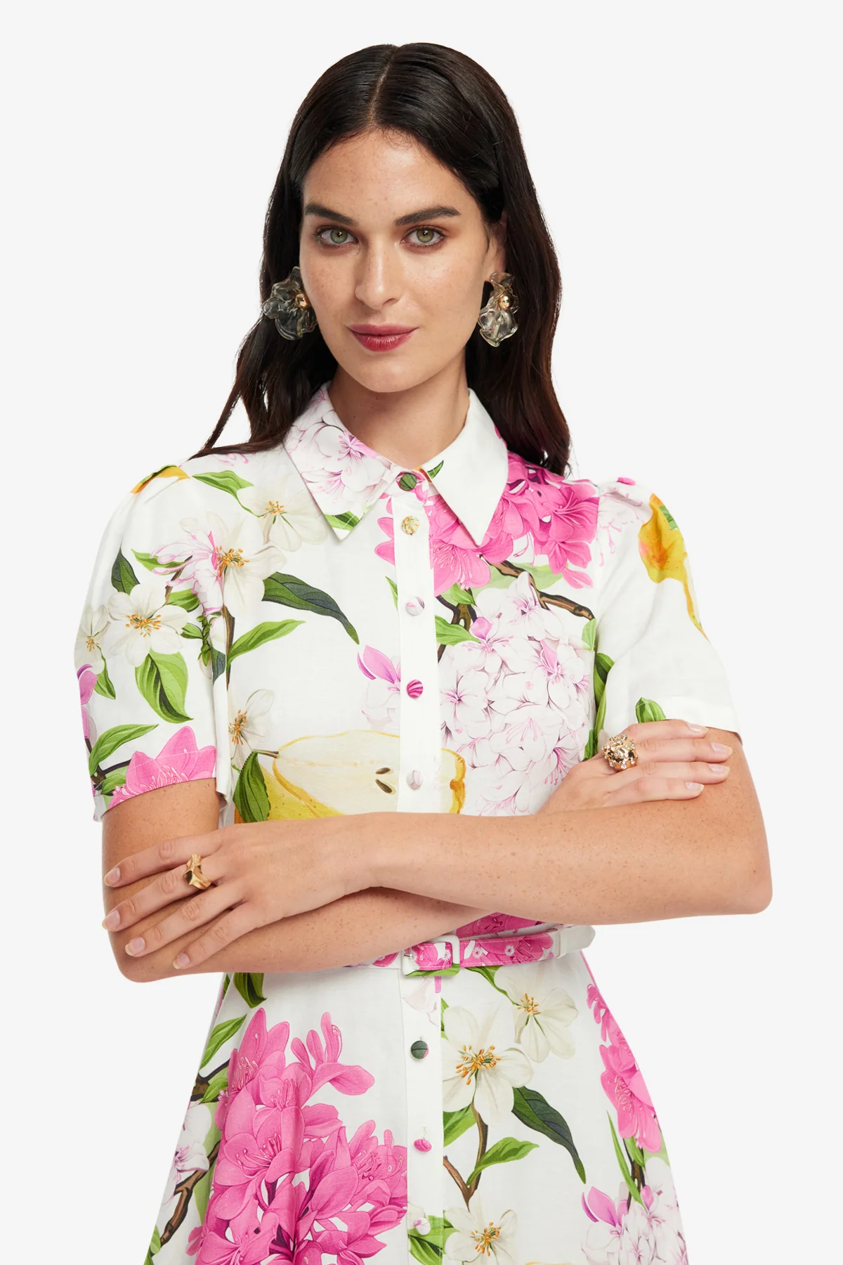 Becca Short Sleeve Midi Dress - Floral Pear Print - Image 6