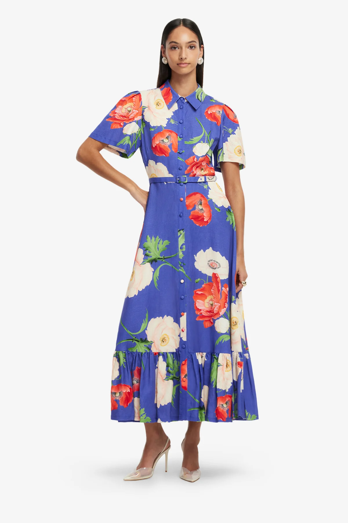 Becca Short Sleeve Midi Dress - Poppy Print - Image 3