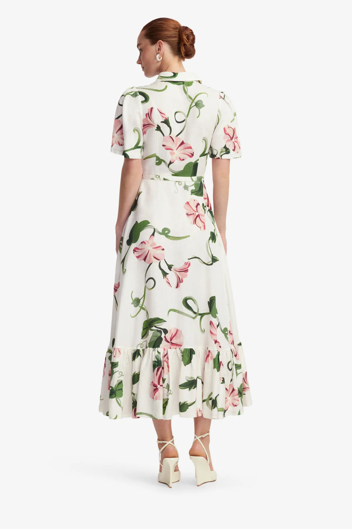 Becca Short Sleeve Midi Dress  - Vine Print in Snow - Image 5