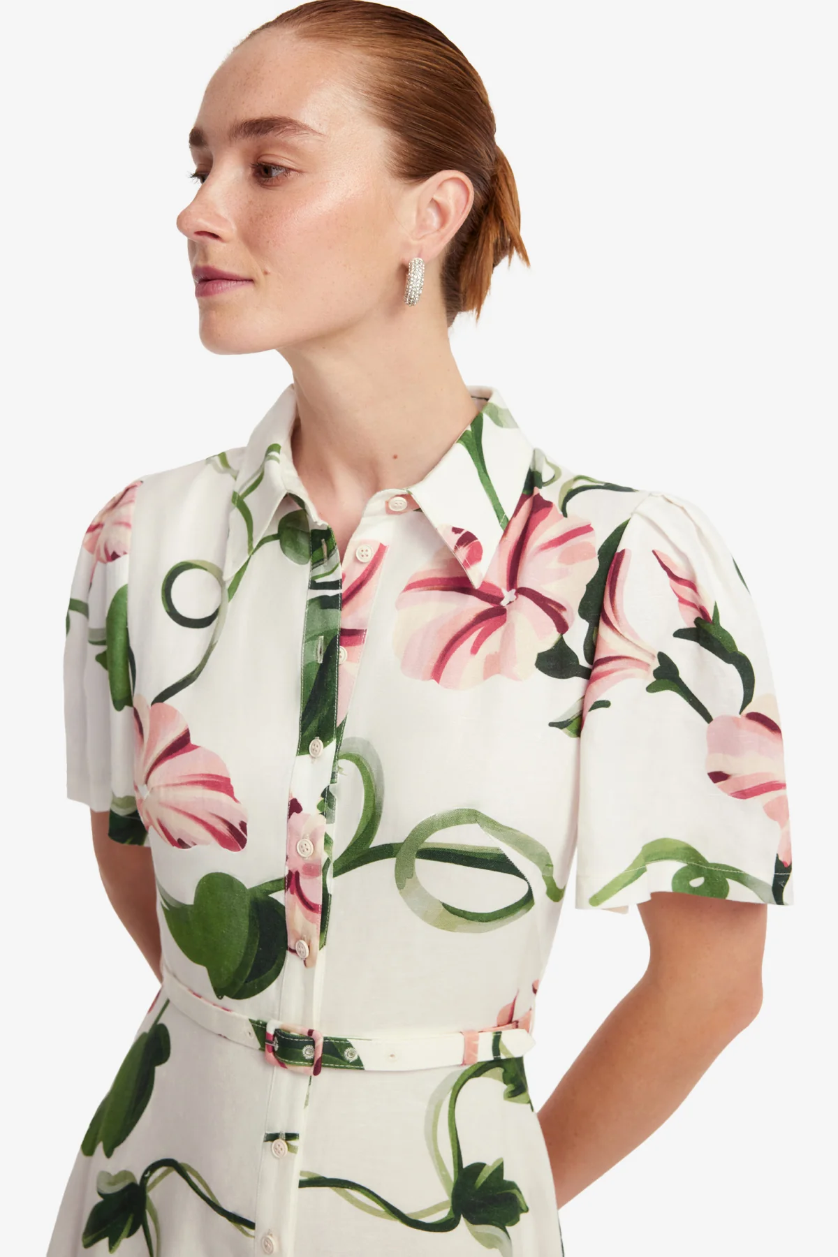 Becca Short Sleeve Midi Dress  - Vine Print in Snow - Image 6