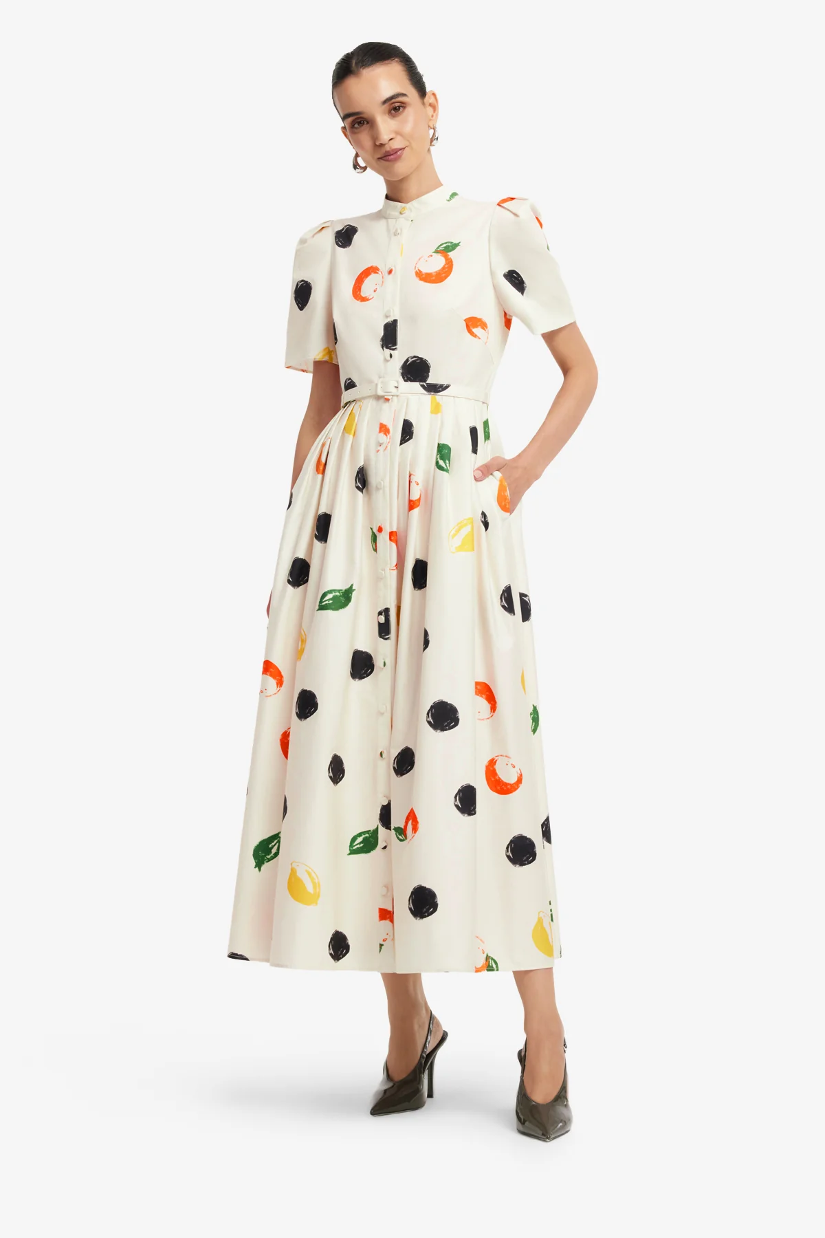 Bianca Short Sleeve Midi Dress - Citrus Spots - Image 3