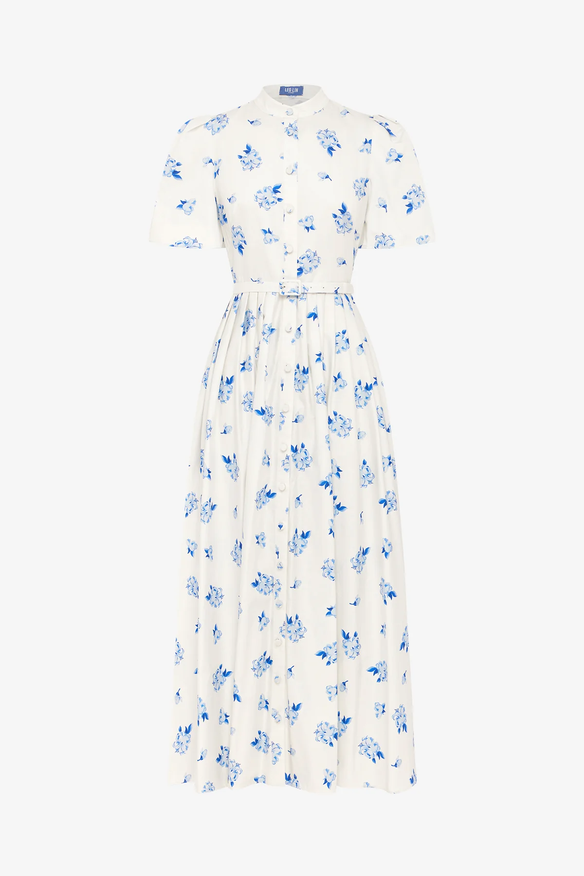 Bianca Short Sleeve Midi Dress - Ditsy Floral Print in Snow