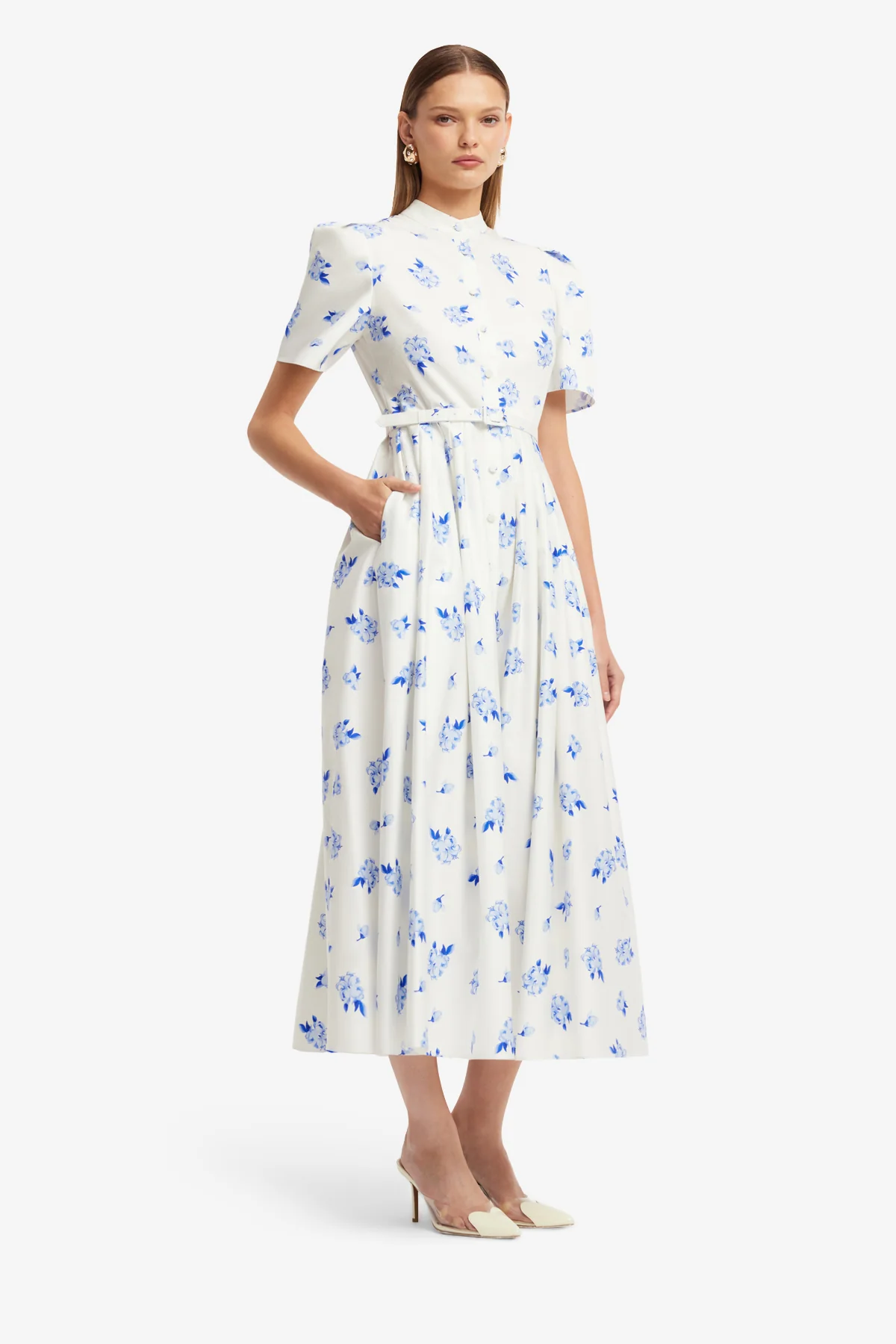Bianca Short Sleeve Midi Dress - Ditsy Floral Print in Snow - Image 4