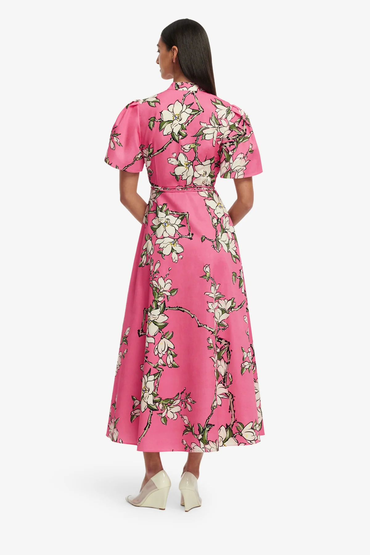Bianca Short Sleeve Midi Dress - Pink Magnolia Print - Image 5