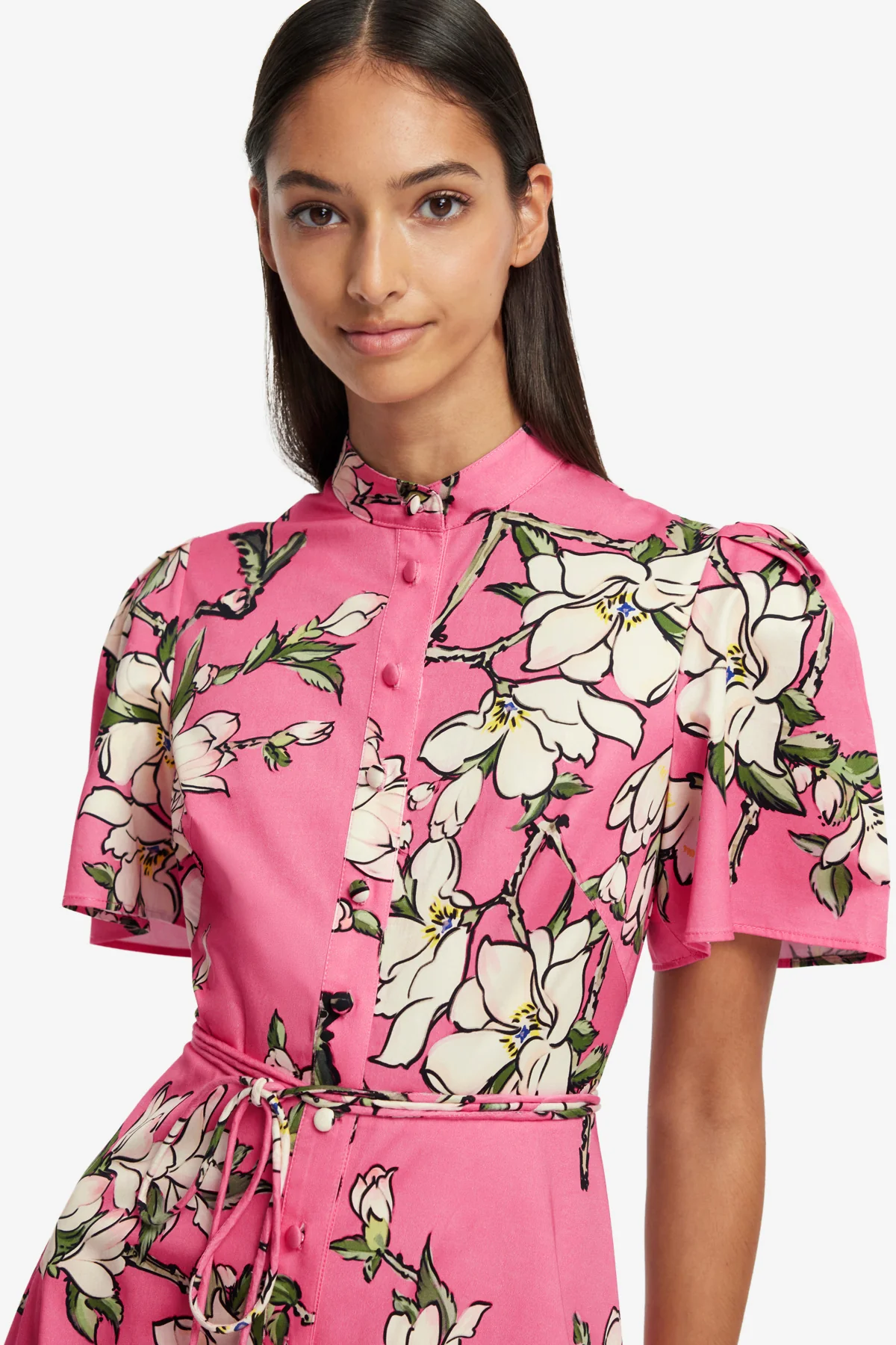 Bianca Short Sleeve Midi Dress - Pink Magnolia Print - Image 6