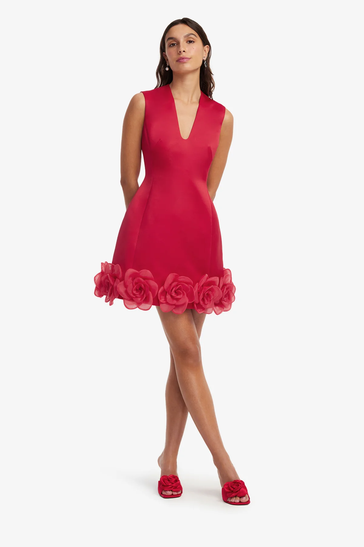 Bree V Neck Mini Dress - Scarlet - Image 3