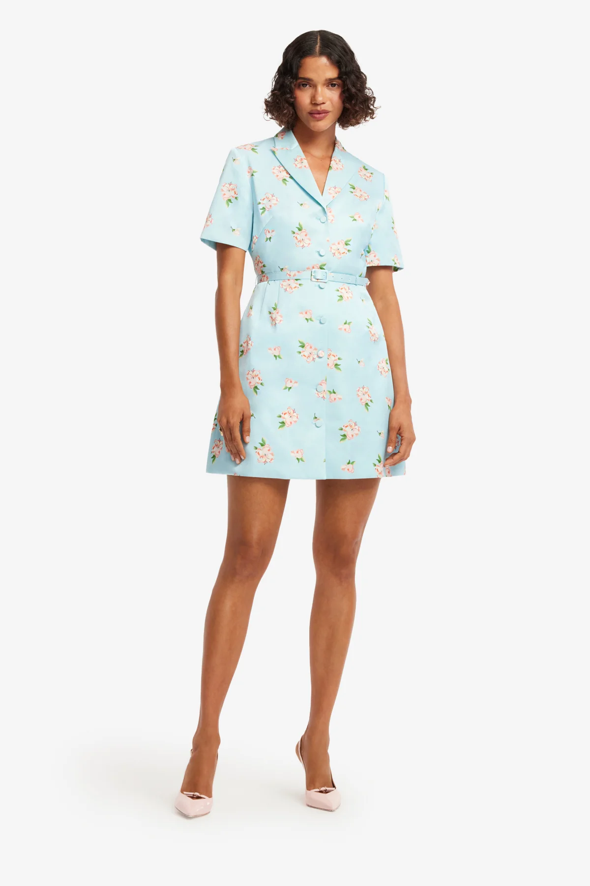 Brigitte Mini Dress - Ditsy Floral Print in Blue - Image 3