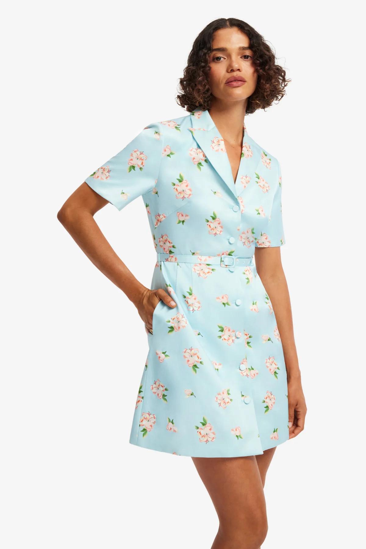 Brigitte Mini Dress - Ditsy Floral Print in Blue - Image 6