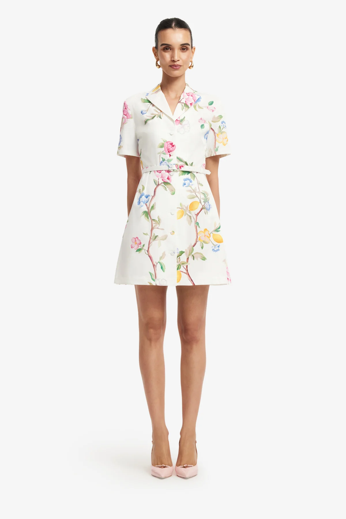 Brigitte Mini Dress - Lemon Vine Print in Snow - Image 2