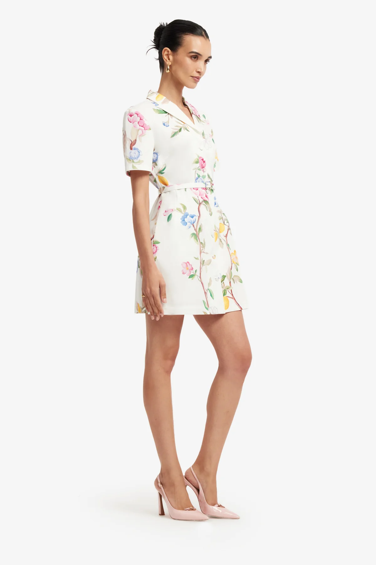 Brigitte Mini Dress - Lemon Vine Print in Snow - Image 4