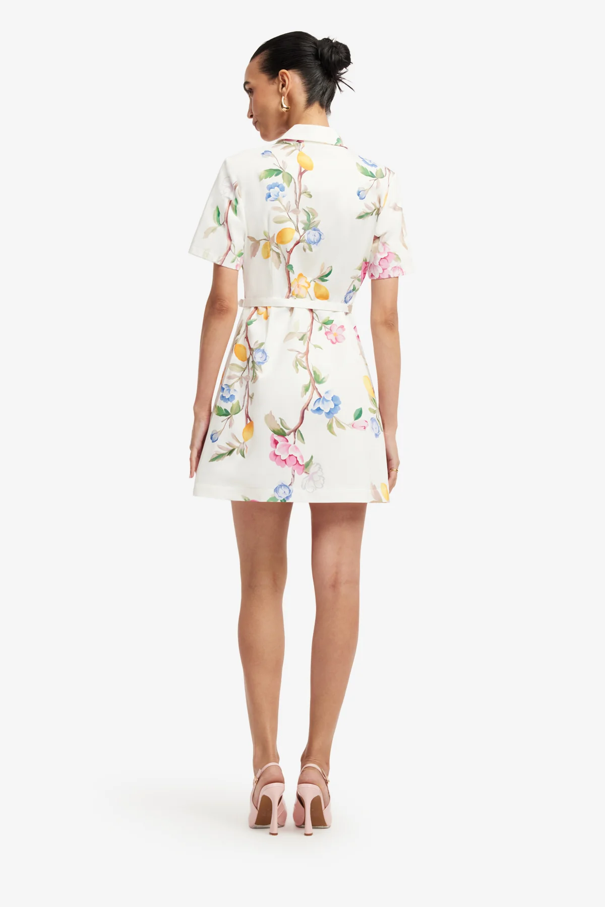 Brigitte Mini Dress - Lemon Vine Print in Snow - Image 5