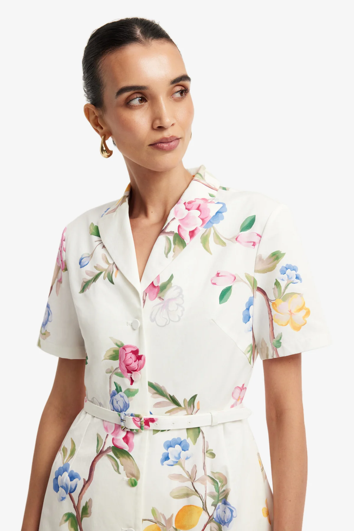 Brigitte Mini Dress - Lemon Vine Print in Snow - Image 6