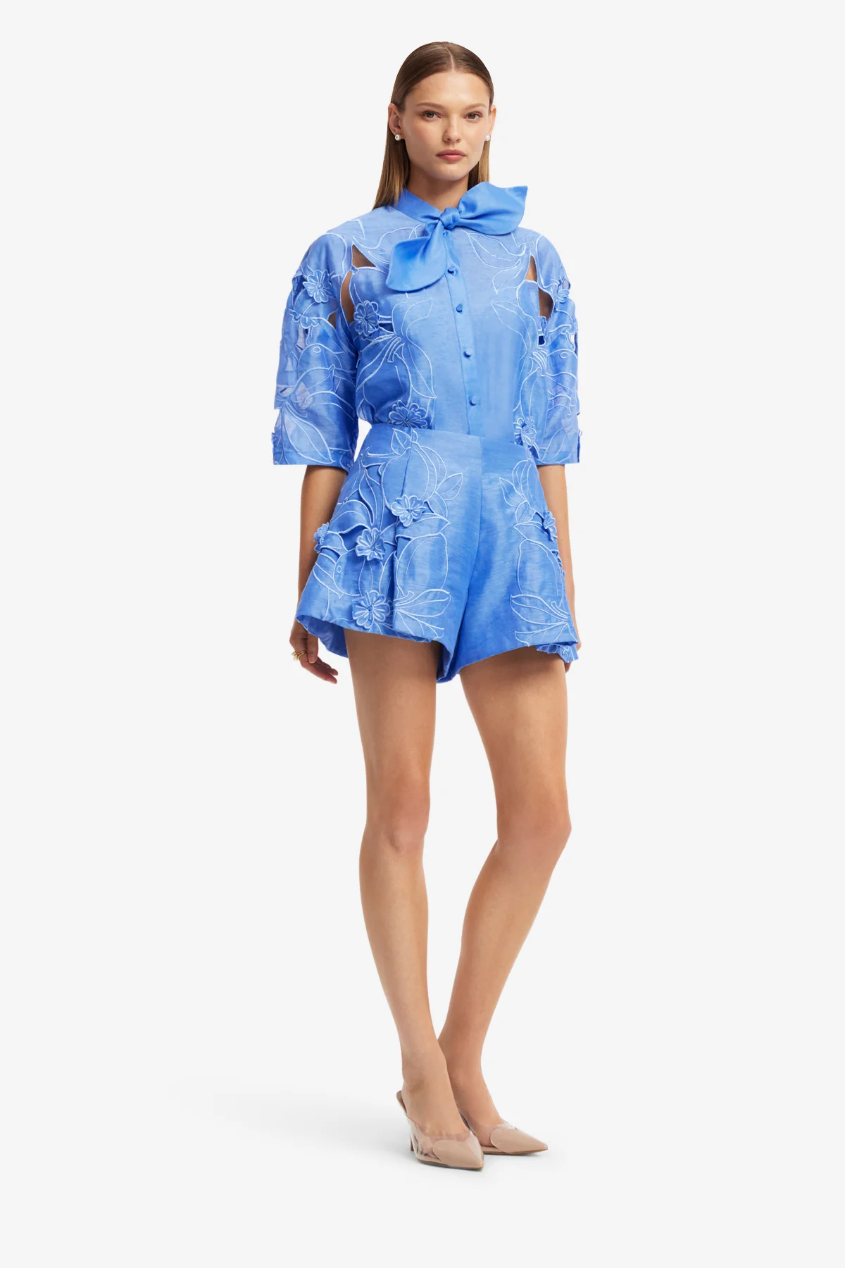 Brooklyn Appliqué Bow Puff Sleeve Top - Azure - Image 4