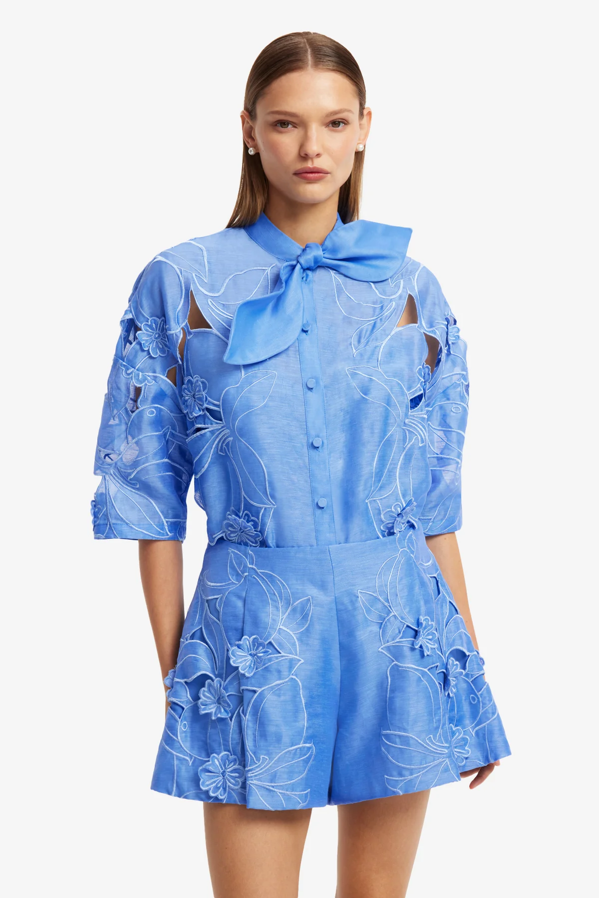 Brooklyn Appliqué Bow Puff Sleeve Top - Azure - Image 6