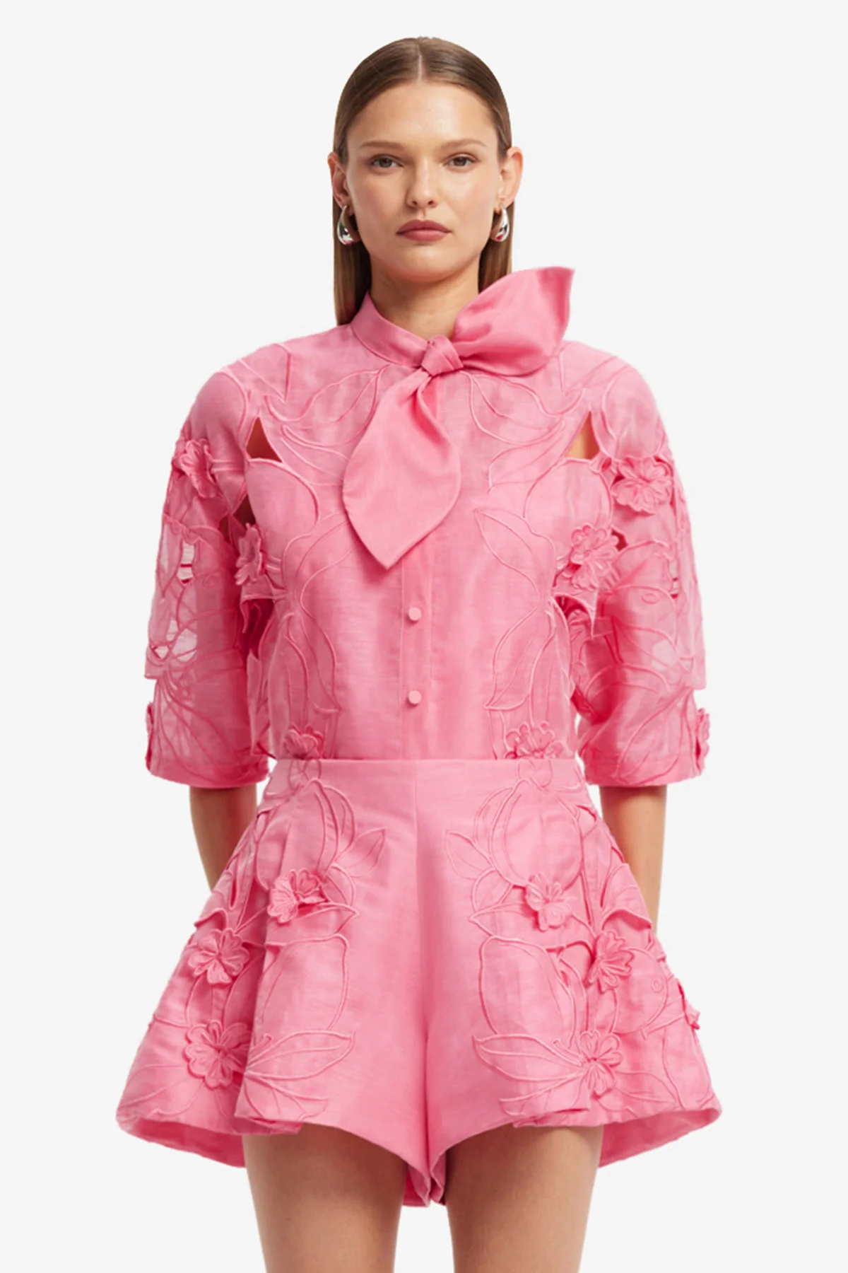 Brooklyn Appliqué Bow Puff Sleeve Top - Fuchsia - Image 2