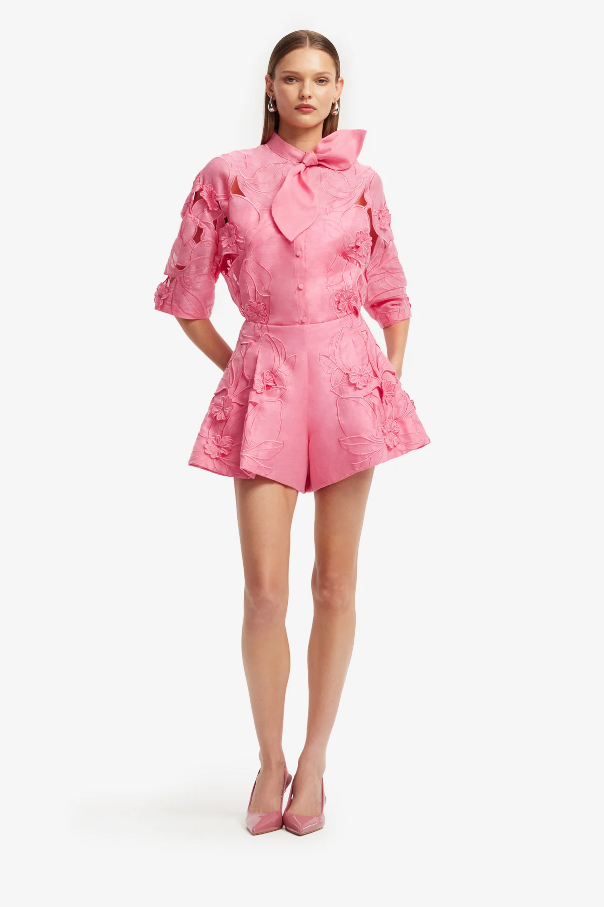 Brooklyn Appliqué Bow Puff Sleeve Top - Fuchsia - Image 3