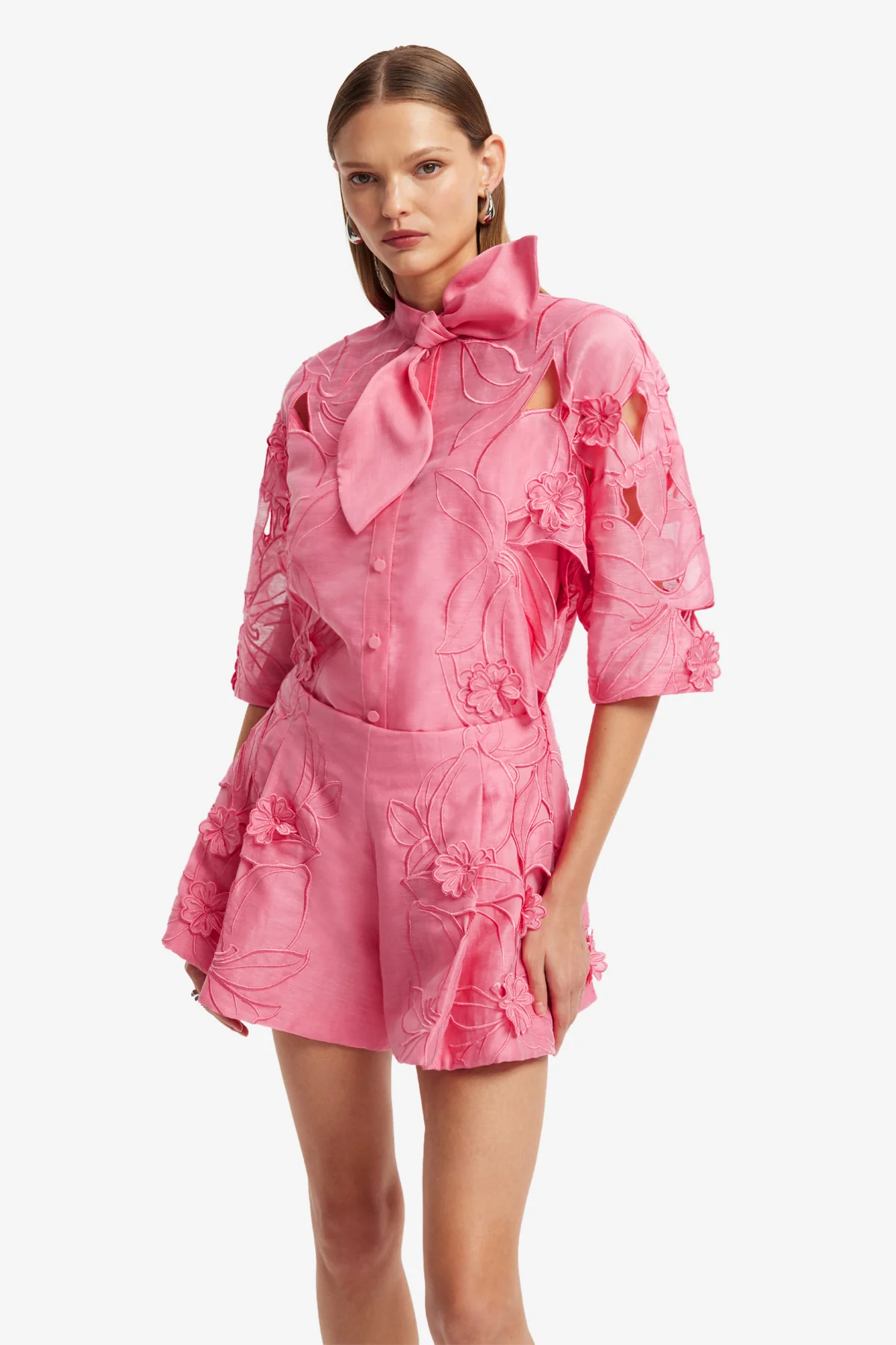 Brooklyn Appliqué Bow Puff Sleeve Top - Fuchsia - Image 6