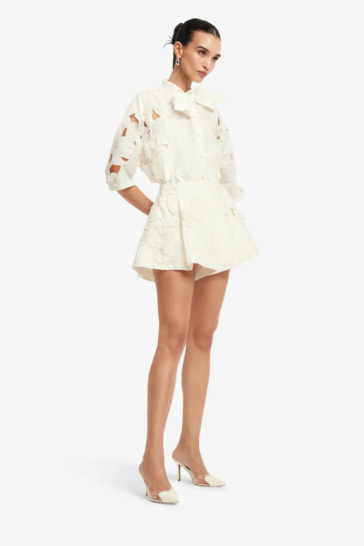 Brooklyn Appliqué Bow Puff Sleeve Top - Snow - Image 4