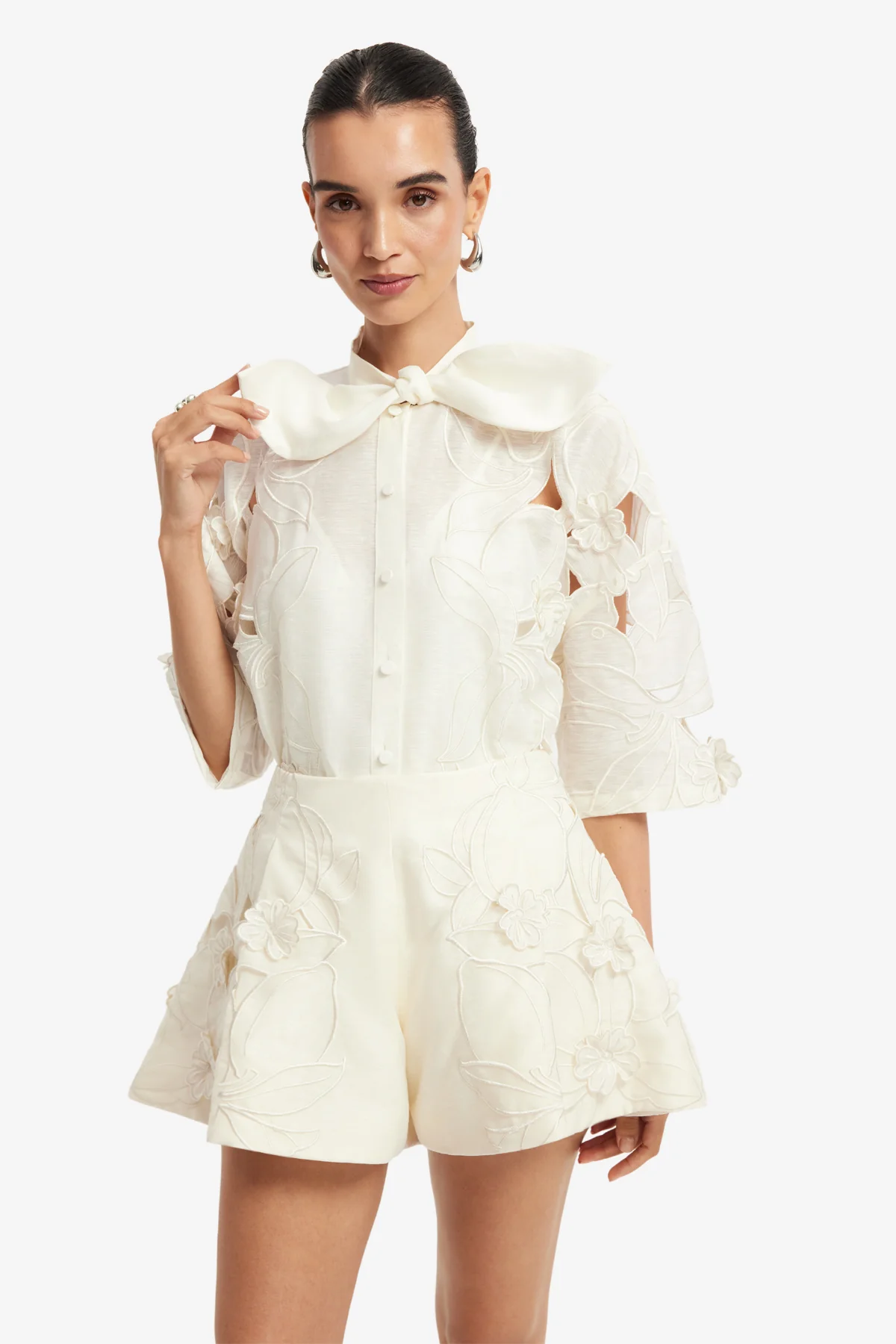 Brooklyn Appliqué Bow Puff Sleeve Top - Snow - Image 6