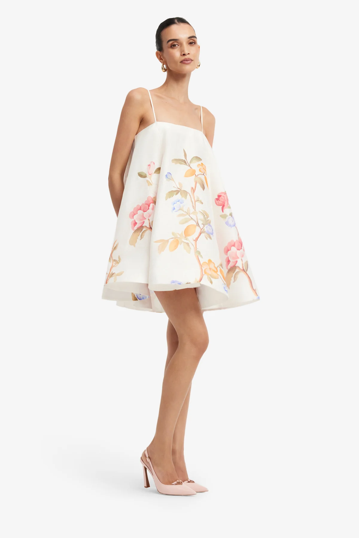 Caitlin Mini Dress - Lemon Vine Print in Snow - Image 4