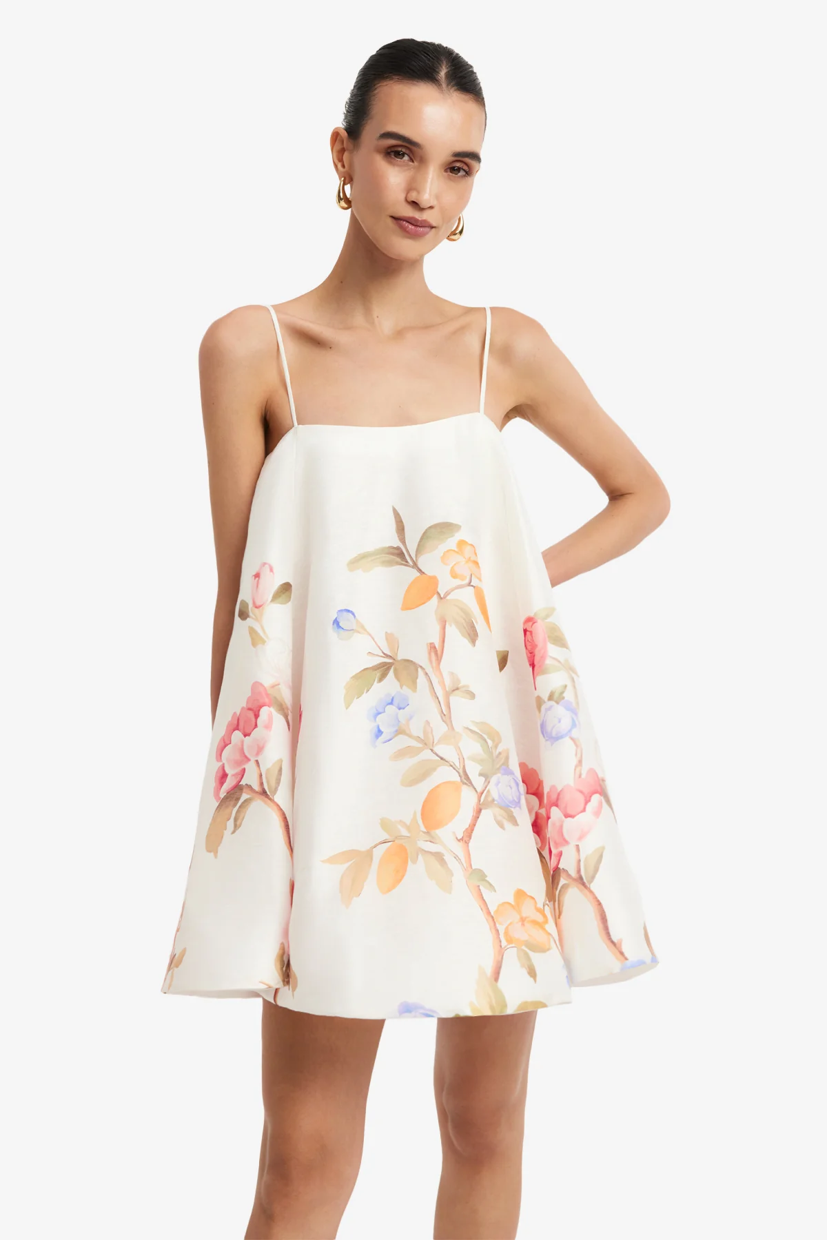 Caitlin Mini Dress - Lemon Vine Print in Snow - Image 6