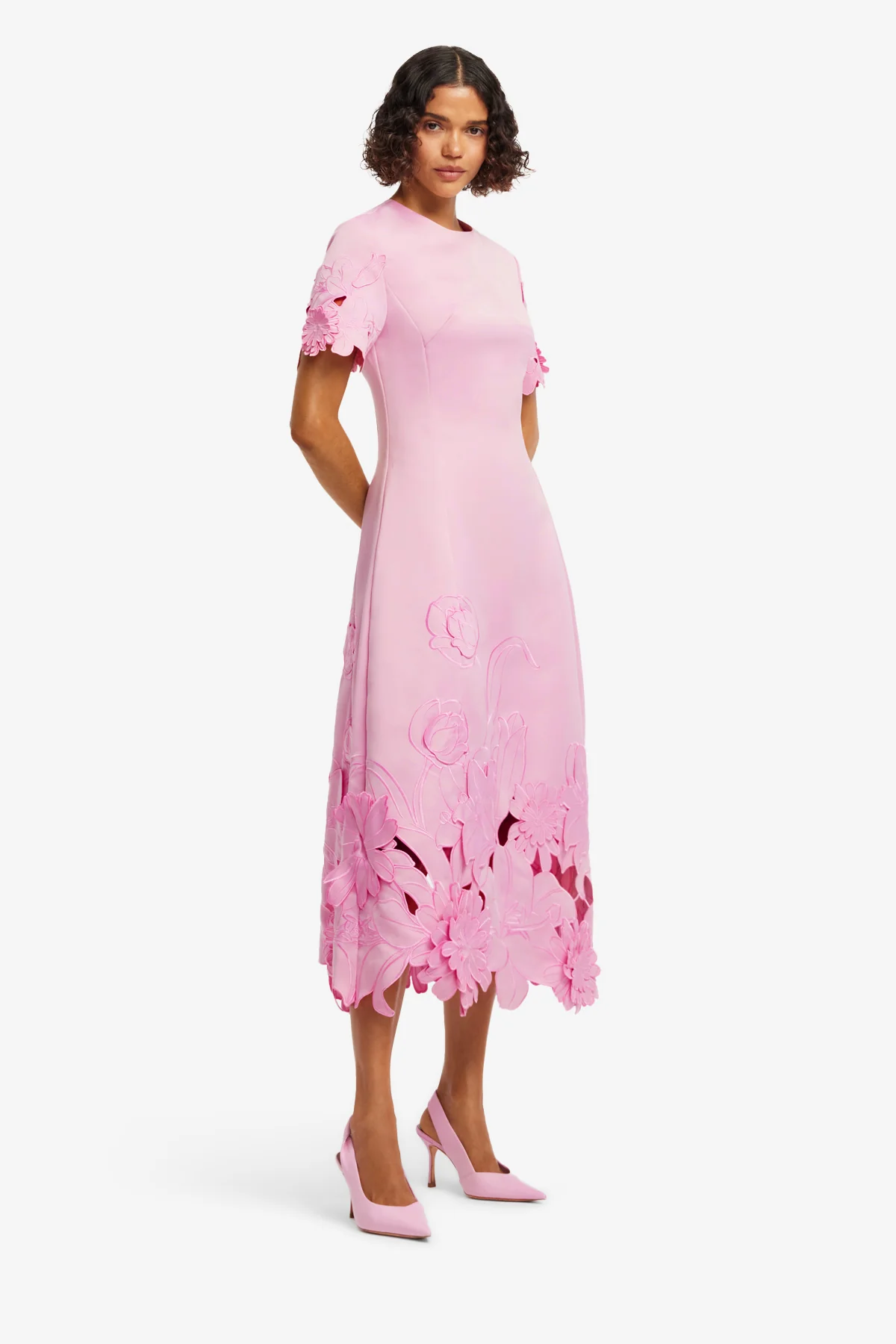 Caroline Appliqué Short Sleeve Midi Dress - Flamingo - Image 4