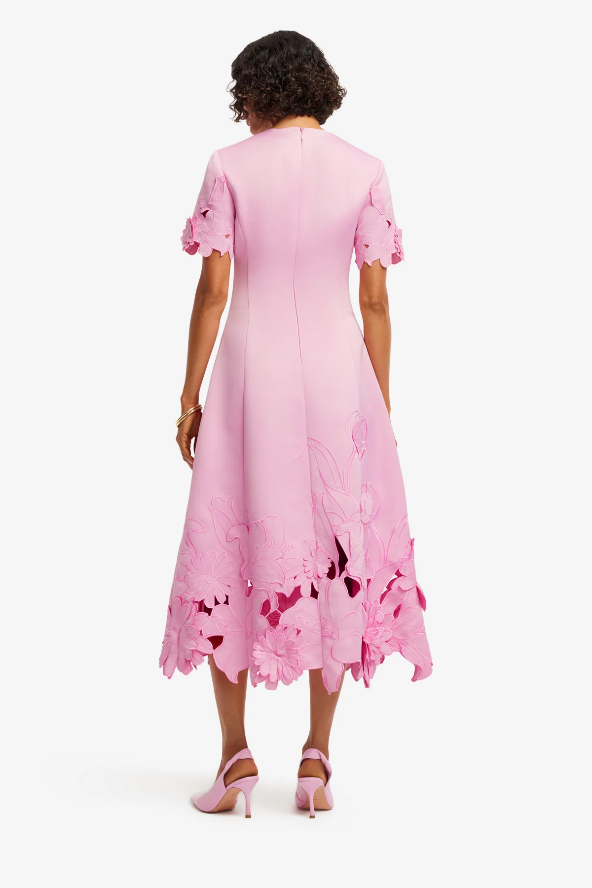 Caroline Appliqué Short Sleeve Midi Dress - Flamingo - Image 5